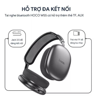 Tai Nghe Chụp Tai Bluetooth Hoco W55 - Pin Trâu 90h Nghe Nhạc - Có Mic Đàm Thoại - BH 24 Tháng