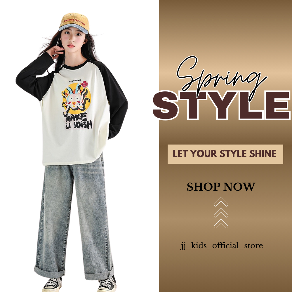 Áo Thun Dài Tay Xuân Thu Cho Bé Trai, Bé Gái In Hình Năng Động, Cổ Tròn B594 | JJ Kids Fashion