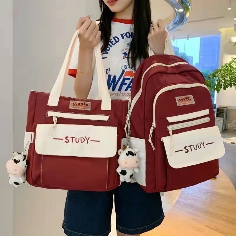 [Peinn] Set 2 món balo + tote vừa A4 STUDY giá rẻ mang đi học đi chơi