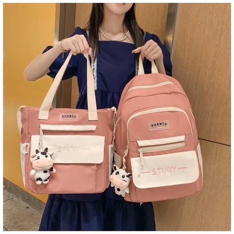 [Peinn] Set 2 món balo + tote vừa A4 STUDY giá rẻ mang đi học đi chơi