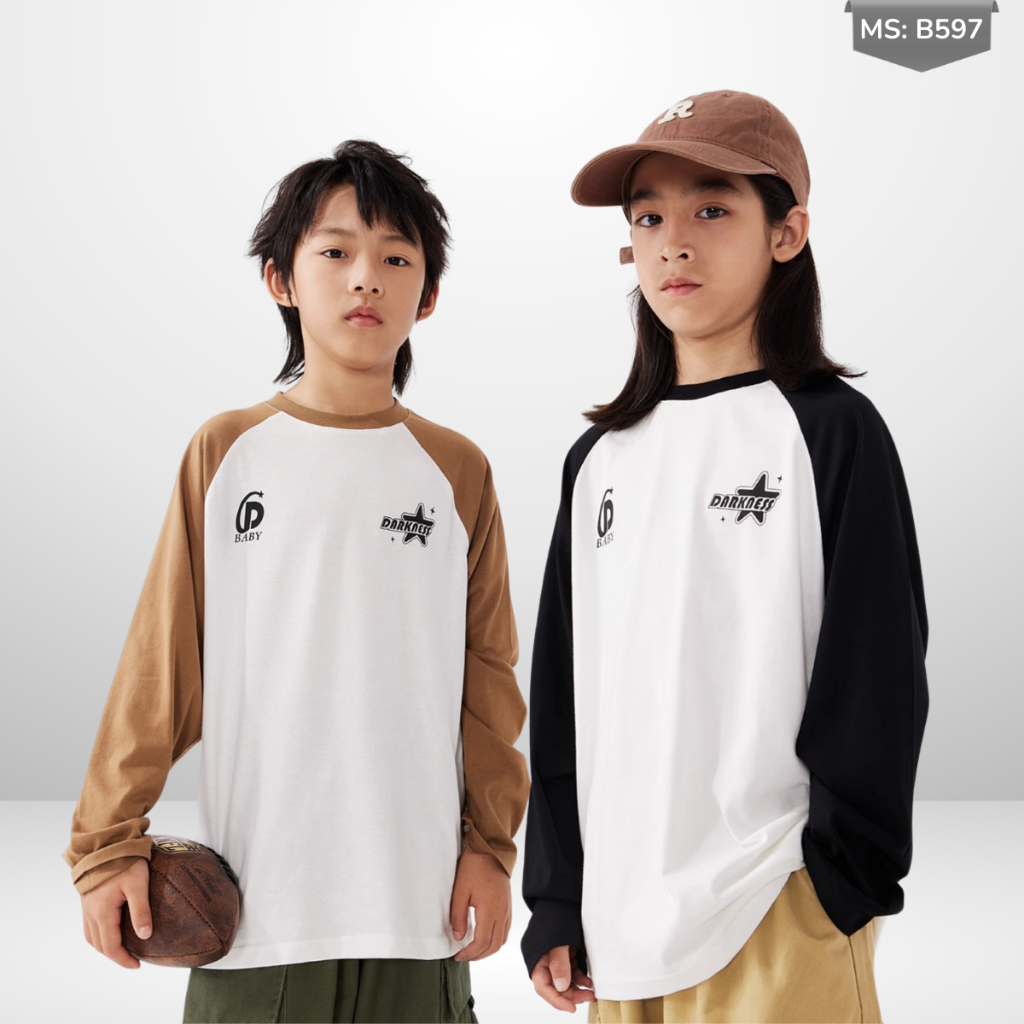 Áo Thun Dài Tay Xuân Thu Cho Bé Trai, Bé Gái In Hình Năng Động, Cổ Tròn B597 | JJ Kids Fashion