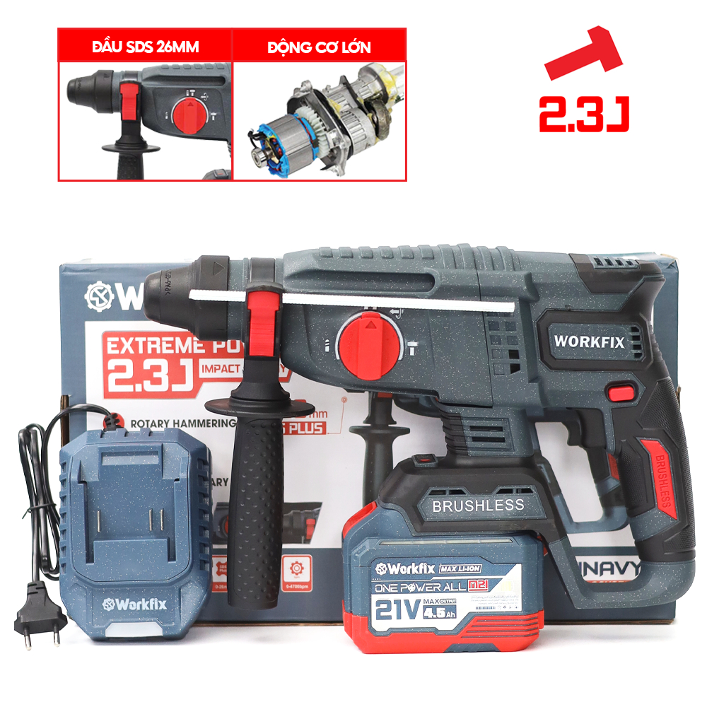 Máy Khoan Bê Tông WF-RH2326BL Workfix 3 Chức Năng Khoan- Búa-Đục Máy Phun Tặng Kèm Béc Phun 2.0mm
