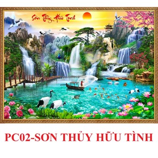 Tranh Phong Cảnh SƠN THỦY HỮU TÌNH Trang Trí Treo Tường Phòng Khách Bằng Vải Cavas Lụa Cao Cấp PC01 - BEEKIDS