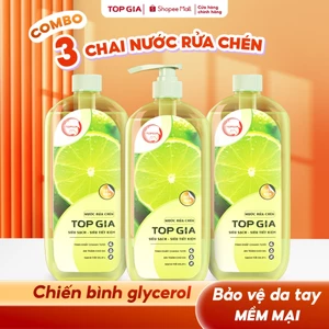 Combo 3 Chai Nước Rửa Chén Bát TopGia Thành Phần Tự Nhiên, Làm Sạch Dầu Mỡ, Bảo Vệ Da Tay, Chai 1kg