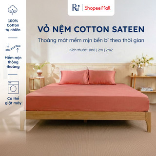 Vỏ Ga Nệm Cotton Sateen 100% 300TC Ru9 | Thoáng Mát Mềm Mịn | Màu Trơn Bo Chun | 6 Size