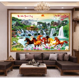 Tranh Phong Cảnh SƠN THỦY HỮU TÌNH Trang Trí Treo Tường Phòng Khách Bằng Vải Cavas Lụa Cao Cấp PC01 - BEEKIDS