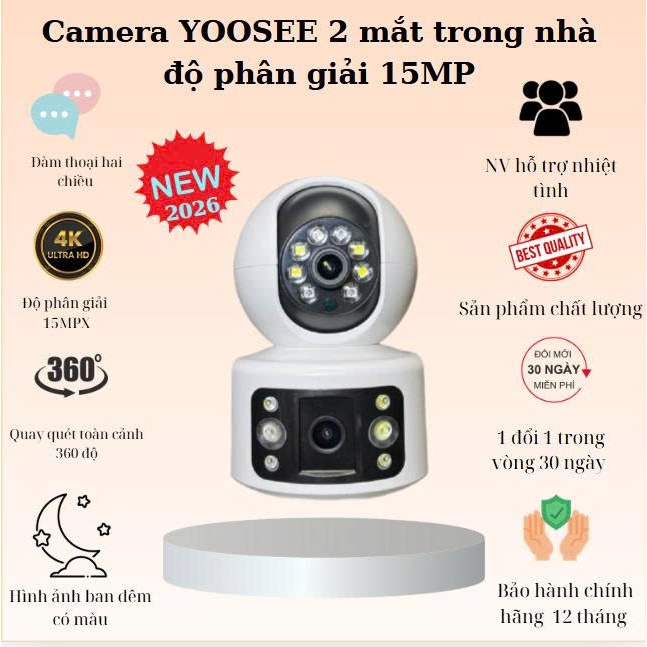 (Lỗi 1 đổi 1) Camera trong nhà Wifi MODEL 2026 YOOSEE KÉP PRO Không Dây Xem 2 Màn Hình Cùng Lúc Xoay 360 Độ