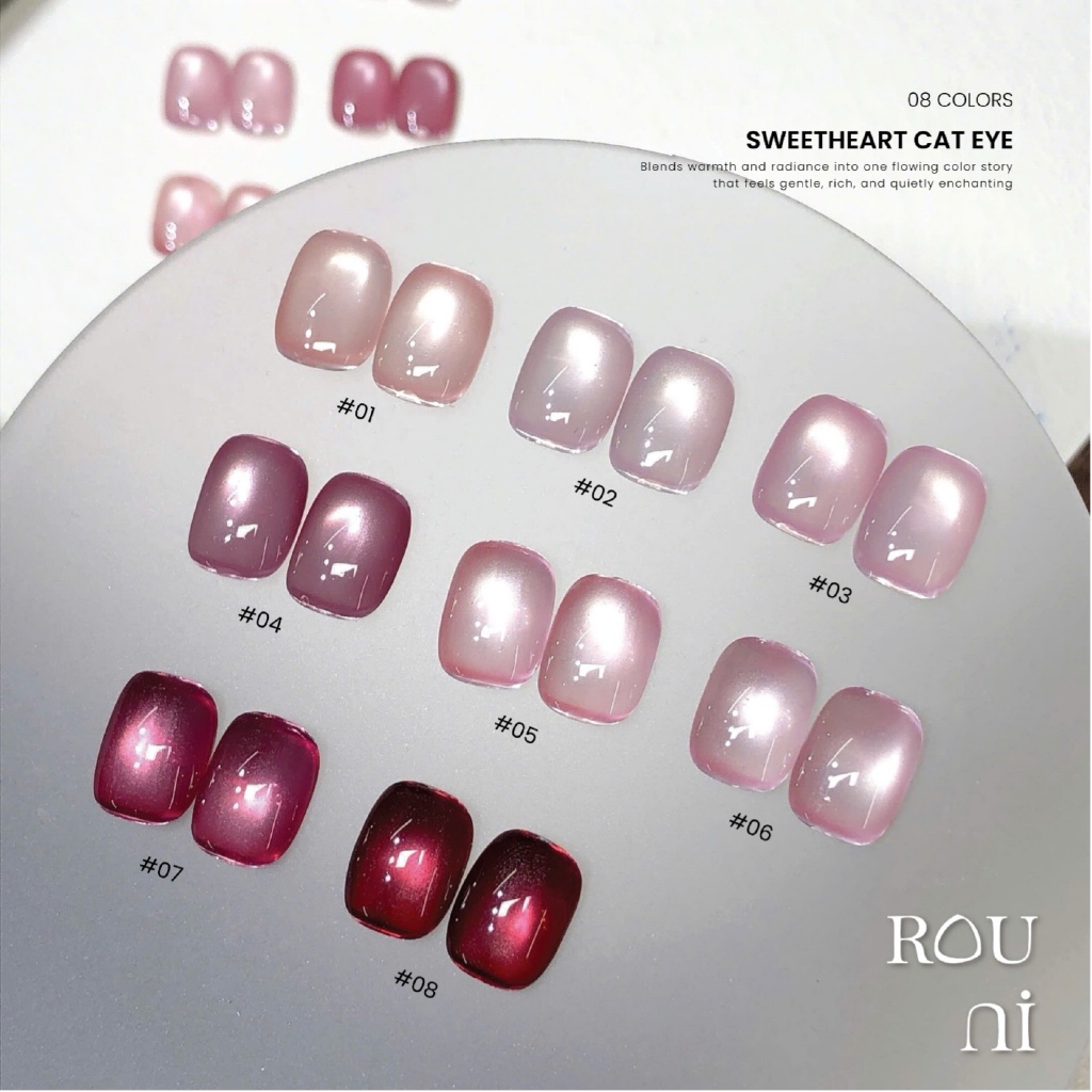 Set ROUNI Sơn Gel Sweetheart Cat Eye 8 màu mắt mèo hồng ngọt ngào nhã nhặn chuyên dụng cho tiệm nail