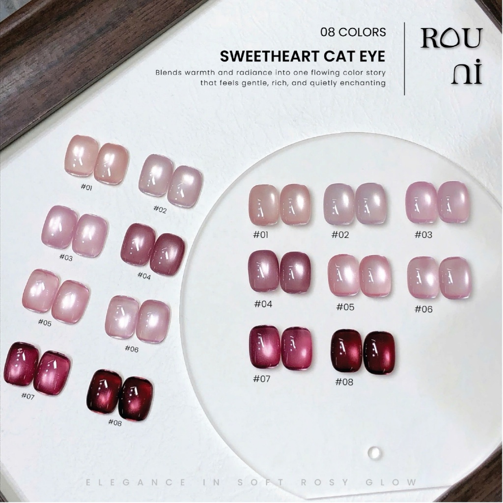 Set ROUNI Sơn Gel Sweetheart Cat Eye 8 màu mắt mèo hồng ngọt ngào nhã nhặn chuyên dụng cho tiệm nail