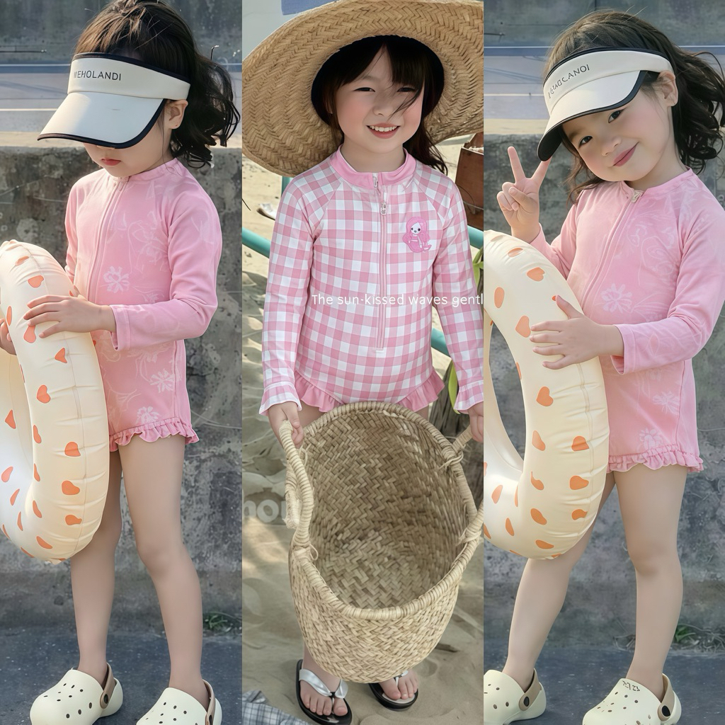 Bikini 1 mảnh cho bé gái 8-30kg_Đồ bơi cho bé gái dài tay chống nắng, đồ bơi bé gái liền thân