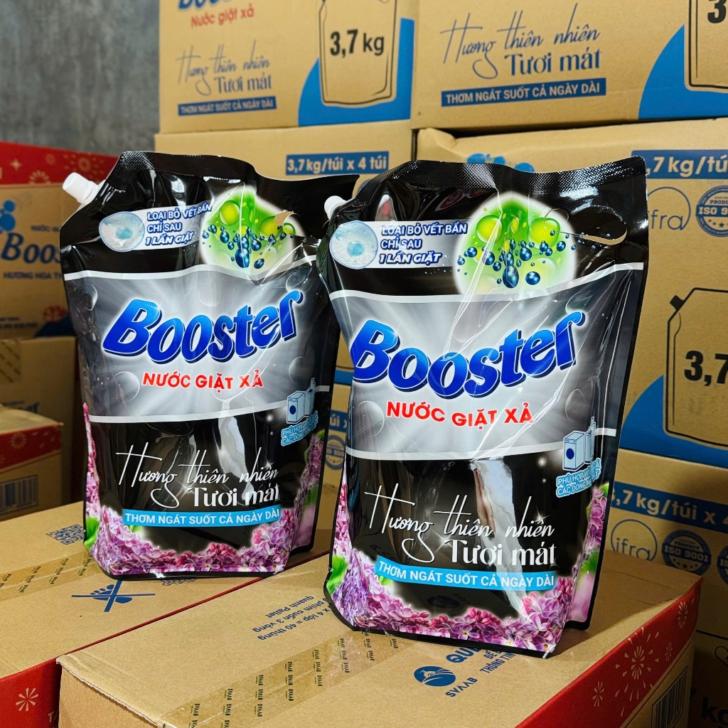 [MỚI] Thùng 4 túi nước giặt xả Bosster thiên nhiên tươi mát 3.7kg, Đậm đặc sạch mạnh, thơm lâu