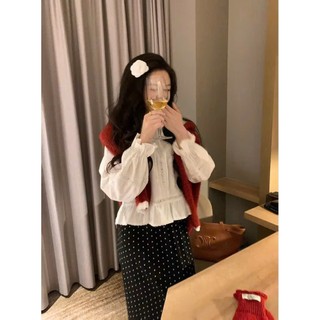 Áo Sơ Mi Thô Phối Ren Vintage Cổ Tròn Dáng Ngắn Tay Bo Chun Amor Top Siêu Xinh Tiểu Thư Cakecat