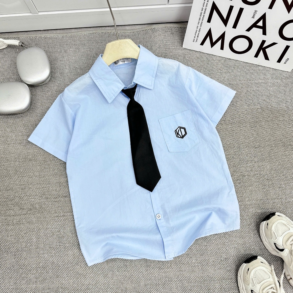Áo Sơ Mi cho Bé Trai, Chất THÔ hàn TRƠN  mềm mát, phong cách, lịch sự, 2 màu trắng, xanh. SIZE TỪ 17-60kg