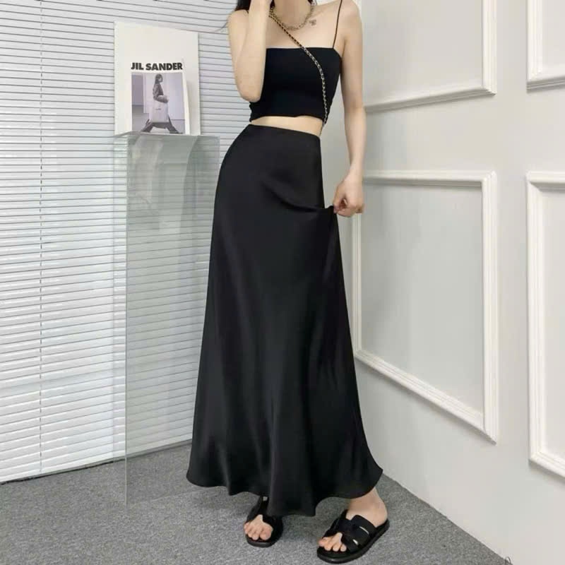 Chân Váy Lụa Midi Dáng Dài Chữ A Phối đuôi cá Nhiều Màu, Chân Váy Dài Chất Lụa Vân Sóng Mềm Mịn Ohari House