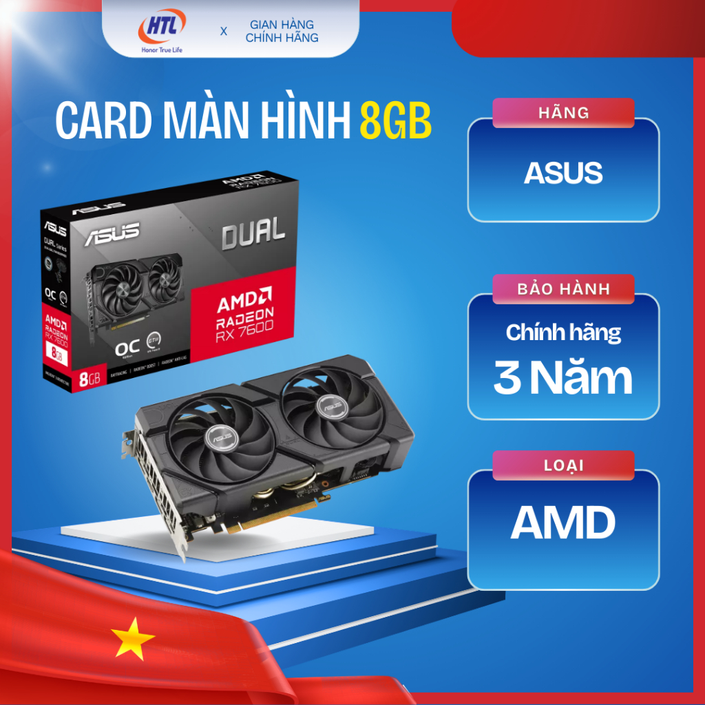 Card màn hình ASUS (DUAL-RX7600-O8G-EVO) Dual Radeon™ RX 7600 EVO OC ...