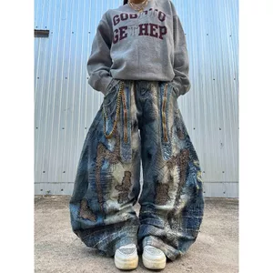 Quần Jeans Ống Rộng Chắp Vá Đặc Biệt Cực Cá Tính Bụi Bặm, Chất Lượng Cao Phong Cách Đường Phố Streetstyle - M.I.O STORE