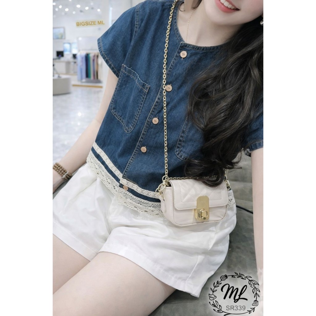 💙✨ SÉT BIGSIZE ÁO LỤA JEAN PHỐI REN QUẦN SHORT NĂNG ĐỘNG – SR339 (55–90KG) ✨💙