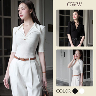 Áo thun tay lỡ cổ xoắn cách điệu. Áo thun nữ tay lửng sang chảnh ôm body A10