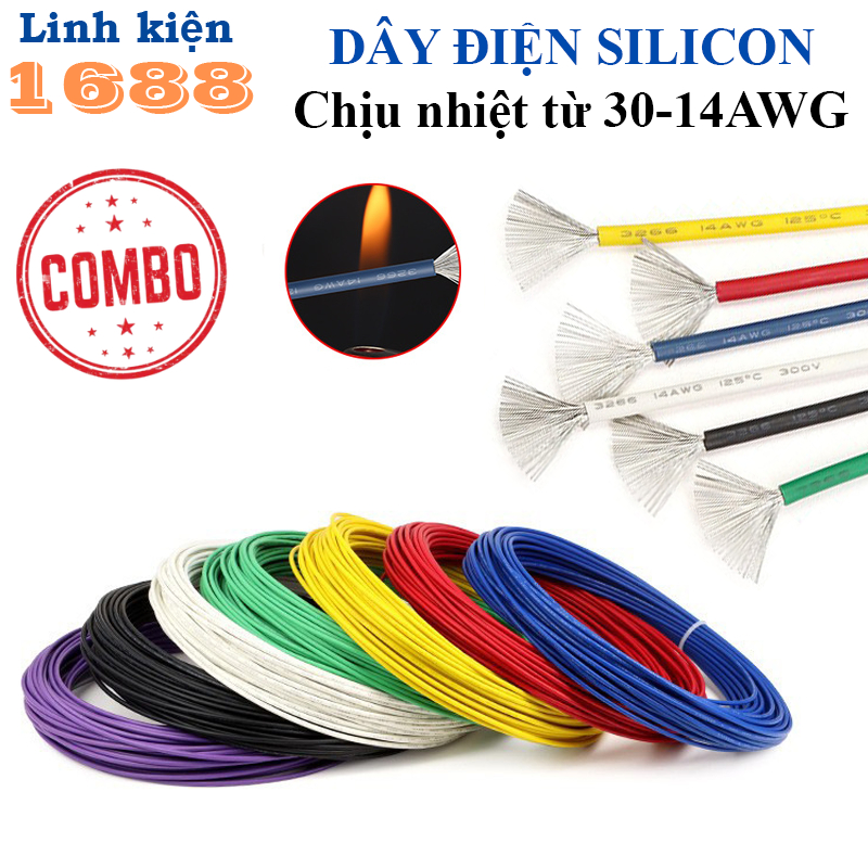 Combo- Dây Điện Silicon Chịu Nhiệt 14AWG - 30AWG Lõi Đồng Mạ Chống Oxy Hóa