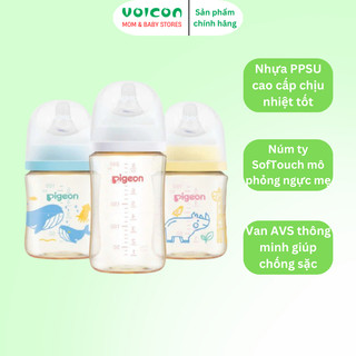 Bình Sữa PPSU Pigeon SofTouch Baby-Friendly World Cao Cấp Chống Sặc Cho Bé 160ml 240ml Chính Hãng
