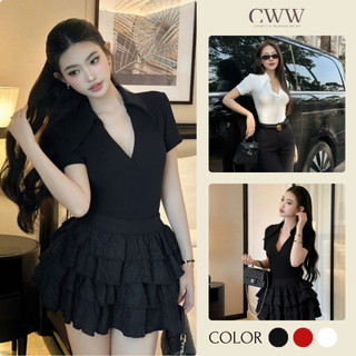 Áo thun polo nữ cổ V sang chảnh. Áo thun nữ ngắn tay ôm body A34 Top Women