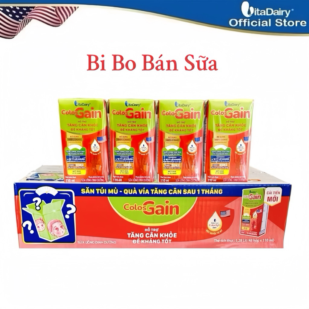 Thùng 48 Hộp Sữa Bột Pha Sẵn Vitadairy Colos Gain - 110ml [Bao Bì Thay Đổi Từng Đợt]
