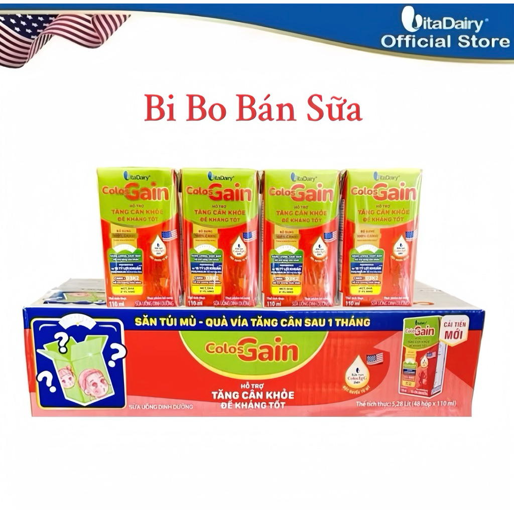 Thùng 48 Hộp Sữa Bột Pha Sẵn Vitadairy Colos Gain - 110ml [Bao Bì Thay Đổi Từng Đợt]