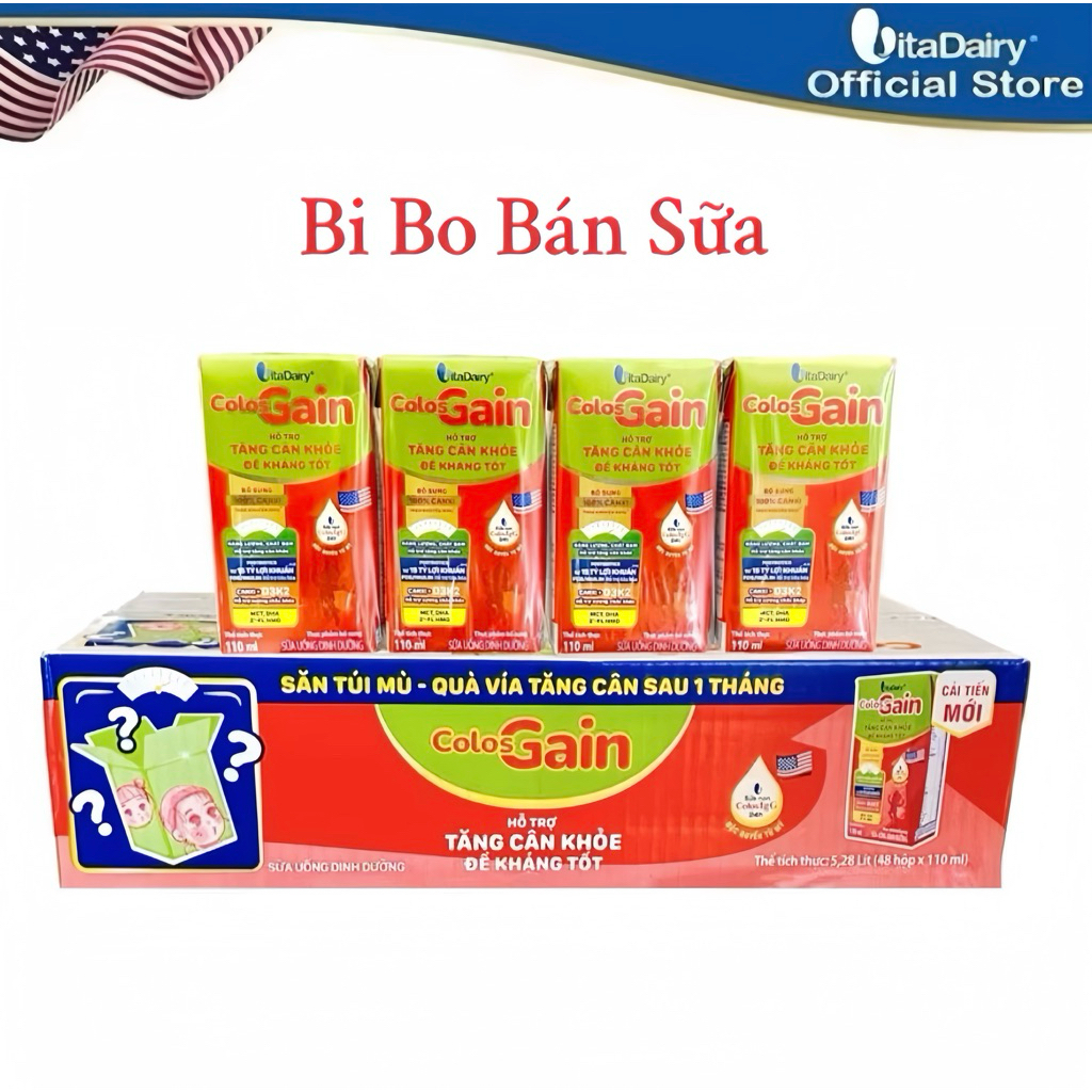 Thùng 48 Hộp Sữa Bột Pha Sẵn Vitadairy Colos Gain - 110ml [Bao Bì Thay Đổi Từng Đợt]