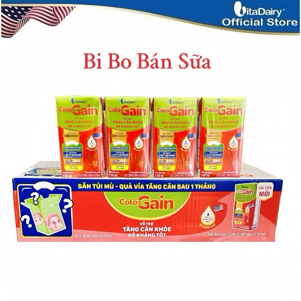 Thùng 48 Hộp Sữa Bột Pha Sẵn Vitadairy Colos Gain - 110ml [Bao Bì Thay Đổi Từng Đợt]
