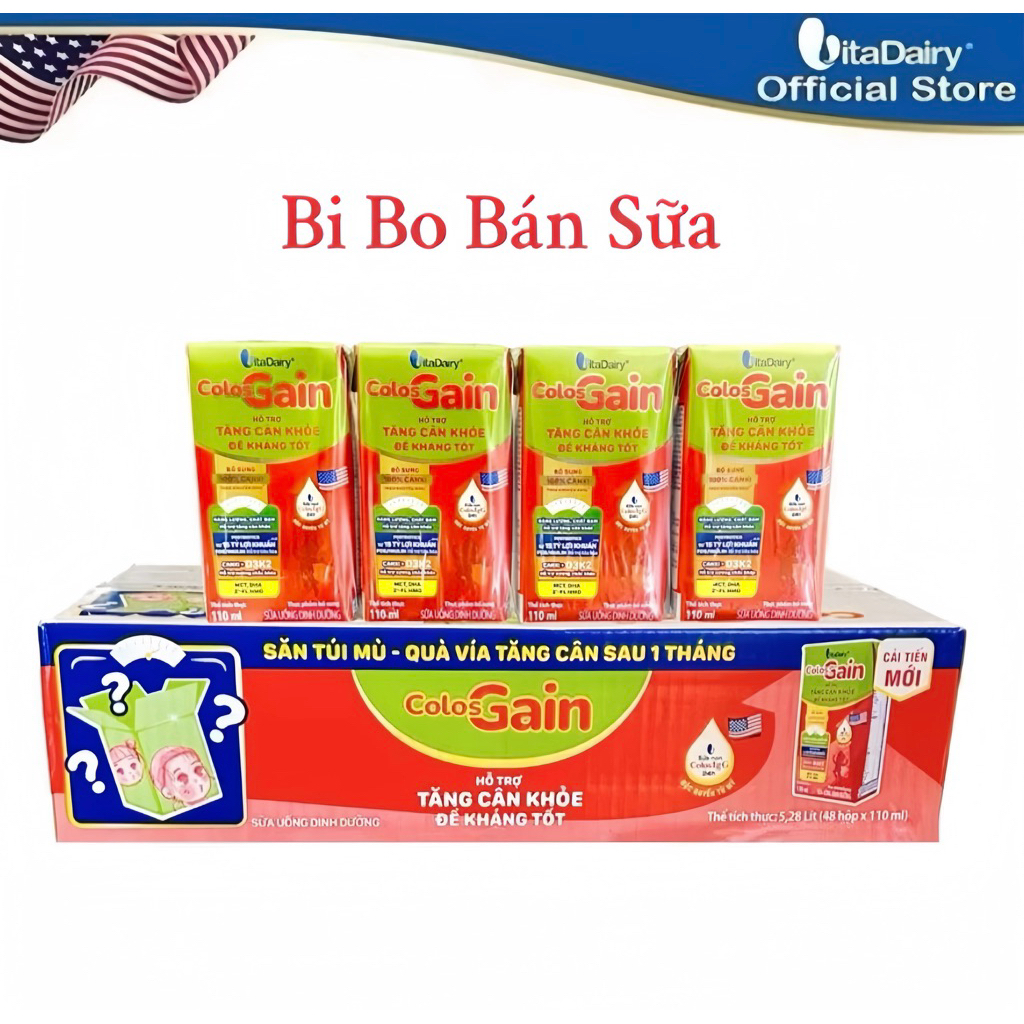 Thùng 48 Hộp Sữa Bột Pha Sẵn Vitadairy Colos Gain - 110ml [Bao Bì Thay Đổi Từng Đợt]