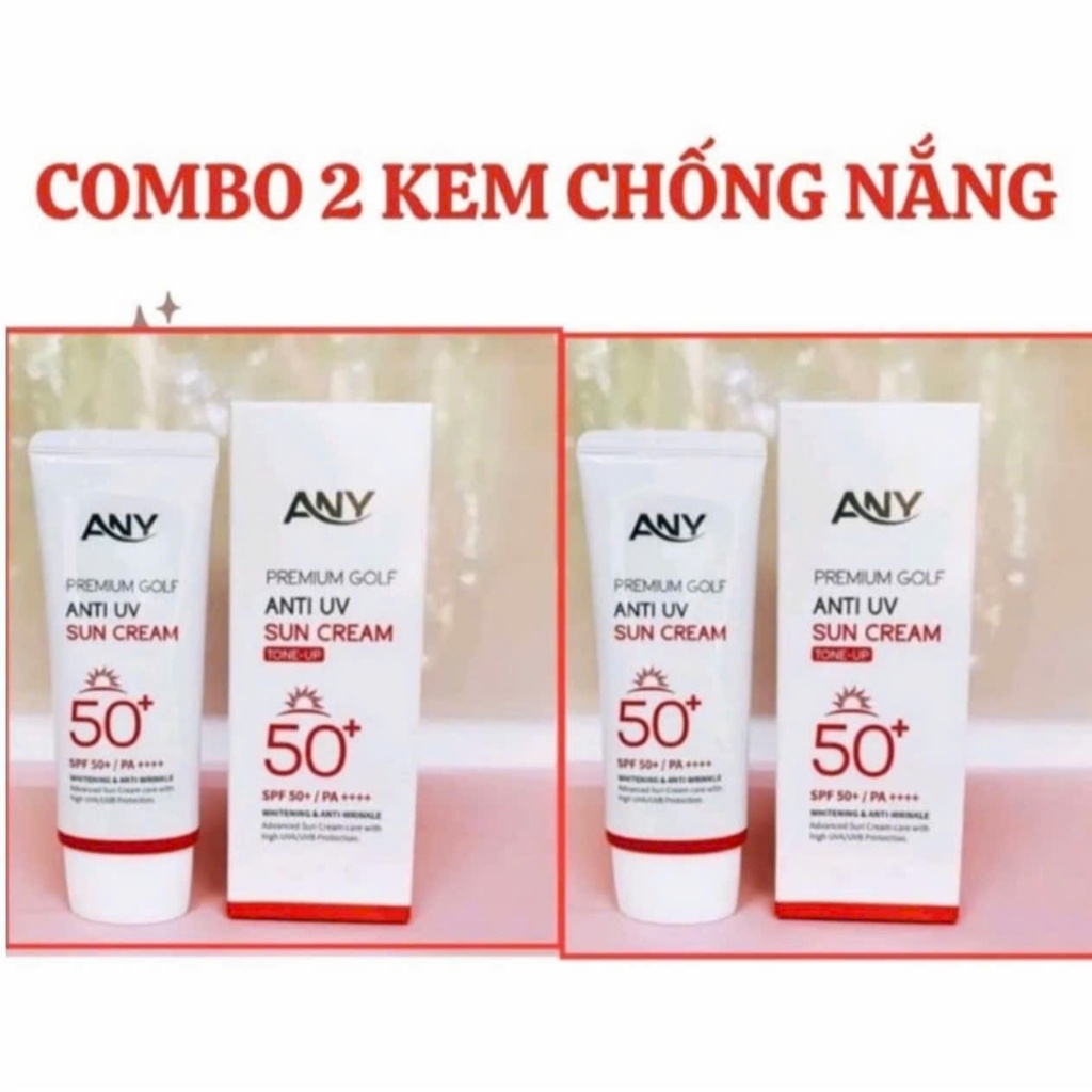 ( 2 tuýp Tặng 2 nạ) Kem Chống Nắng Any Hàn Quốc 60ml Premium Golf Anti UV SPF 50+  Nâng tông, trắng da, không bết
