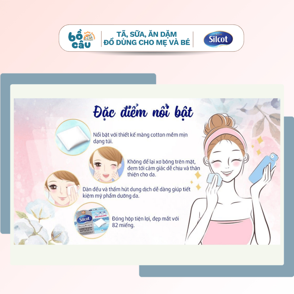 Bông tẩy trang (bông trang điểm) Silcot 82 miếng/hộp