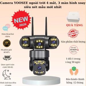 Camera YOOSEE WIFI 2026 ngoài trời 4 mắt 3 màn hình 56MPX tích hợp LED siêu nét màu đen sang trọng - Hàng nhập khẩu