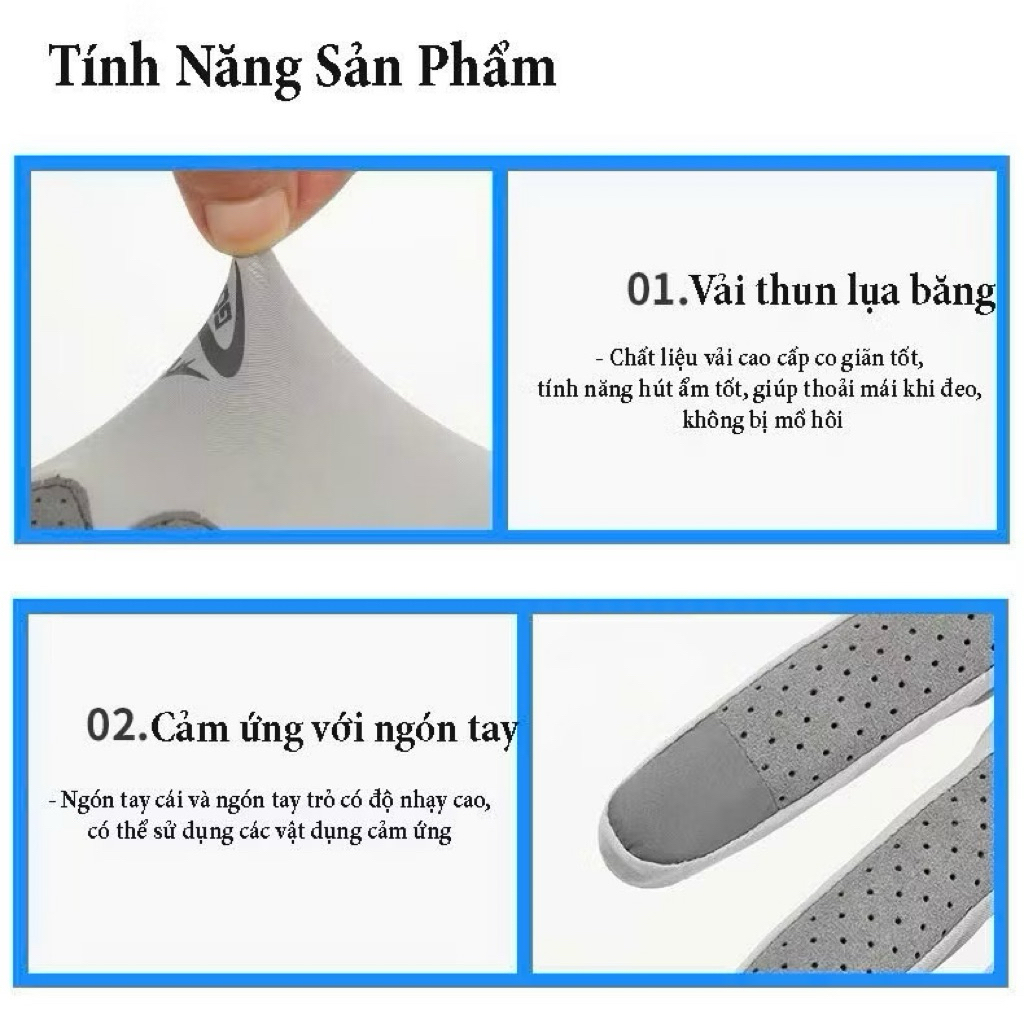 Găng tay chống nắng UPF50+ và tia UV băng lụa lạnh thoáng khí chống trượt phong cách thể thao