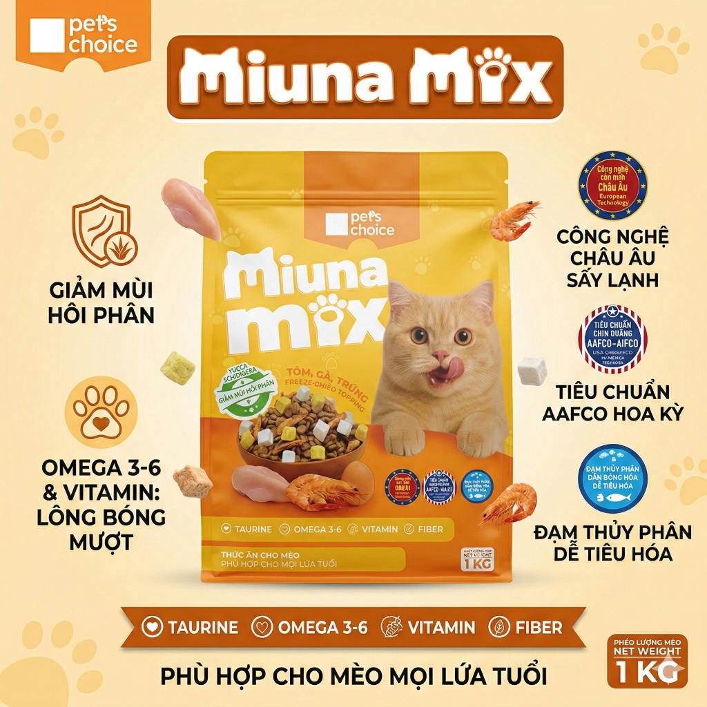 Thức Ăn Cho Mèo Con Và Mèo Lớn Miuna Mix 1KG - Hạt Mix Topping Sấy Lạnh ...