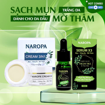 NAROPA Combo Mụn - Trắng Da - Mờ Thâm (kem + serum) dành cho da dầu mụn, thâm do mụn, hỗ trợ dưỡng trắng da