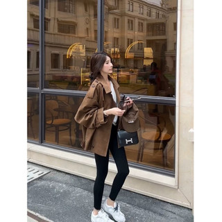Áo khoác trench coat da lộn chất dày dặn 2 lớp