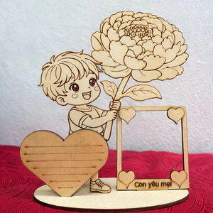 Thiệp Hoa Gỗ Tô Màu Kèm Khung Ảnh 8/3 – Quà Tặng Mẹ Ý Nghĩa 💝