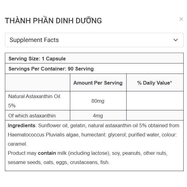 Thực phẩm bảo vệ sức khỏe OSTROVIT® ASTAXANTHIN FORTE 90 viên - KEYGYM