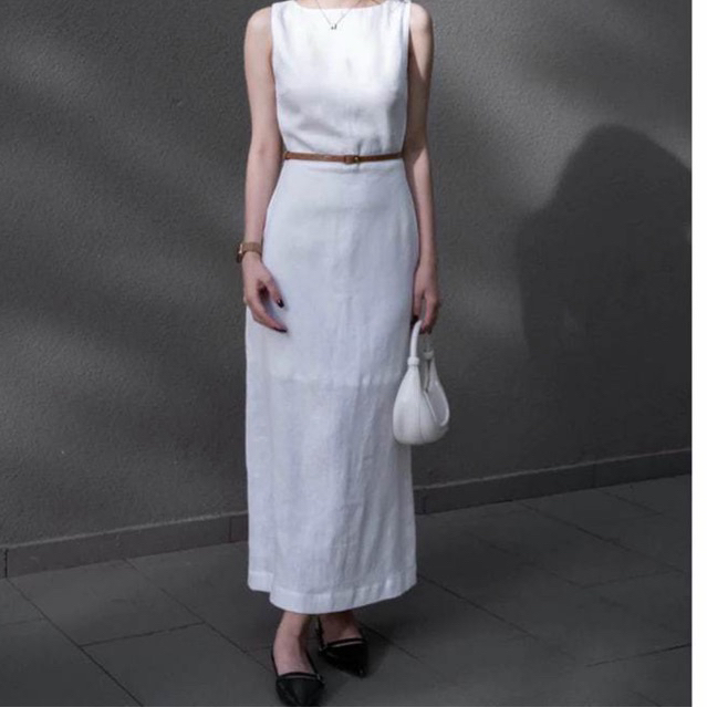 𝗗𝗼𝗿𝗮 2  - Đầm Linen cổ thuyền dáng dài midi KHÔNG KÈM BELT