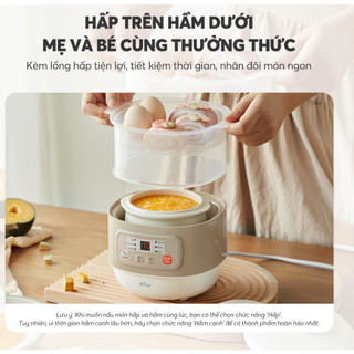 Nồi Nấu Cháo Chậm BEAR 0.8L DDZ-A08T8 (Kèm Lồng Hấp), 200W, Có Lõi Gốm Sứ, 7 Chế Độ Nấu, Giữ Nhiệt