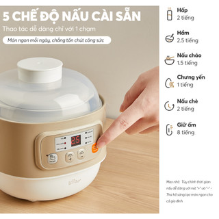 Nồi Nấu Cháo Chậm BEAR 0.8L DDZ-A08T8 (Kèm Lồng Hấp), 200W, Có Lõi Gốm Sứ, 7 Chế Độ Nấu, Giữ Nhiệt