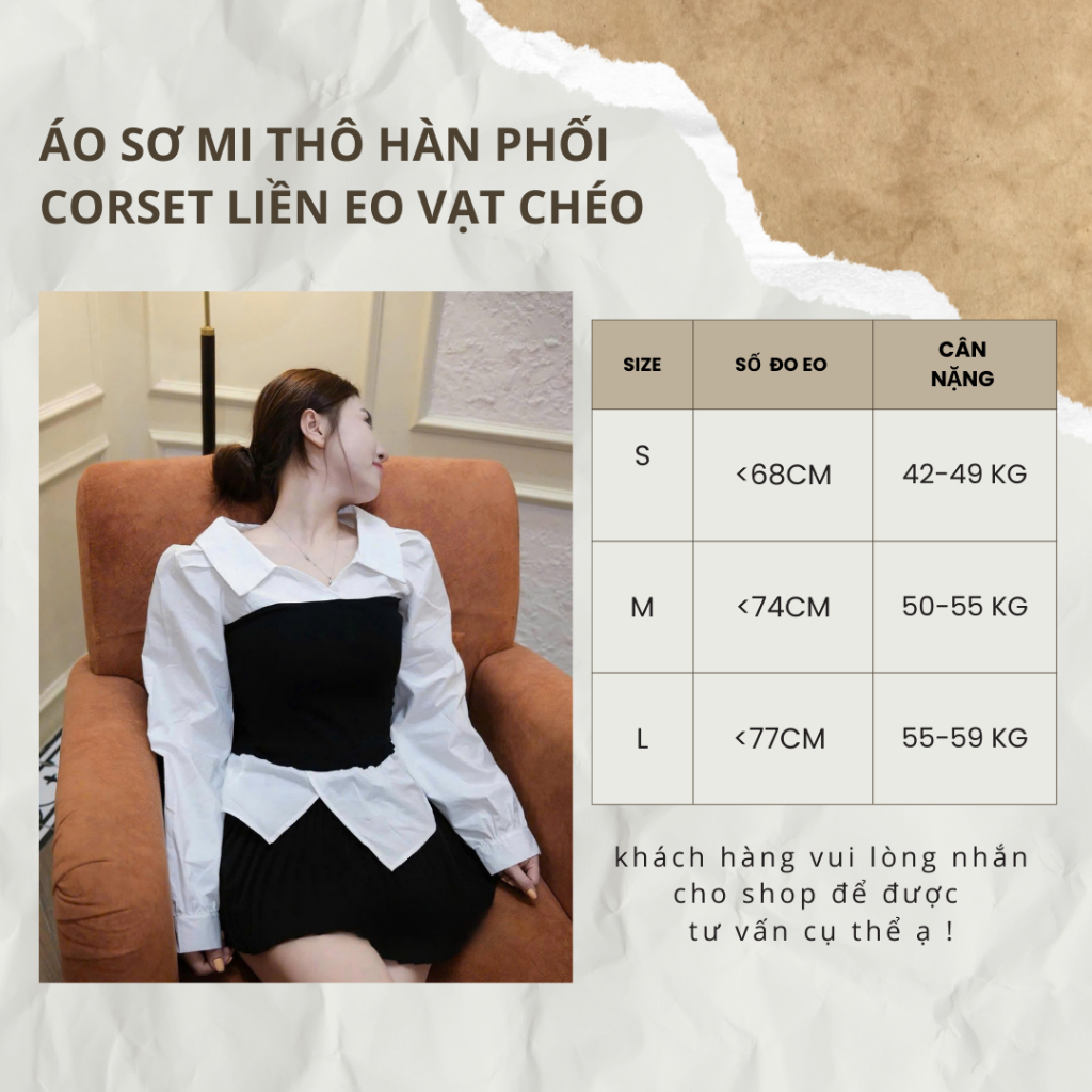 Áo sơ mi Thô Hàn phối corset liền eo vạt chéo thanh lịch - ST Design - 59