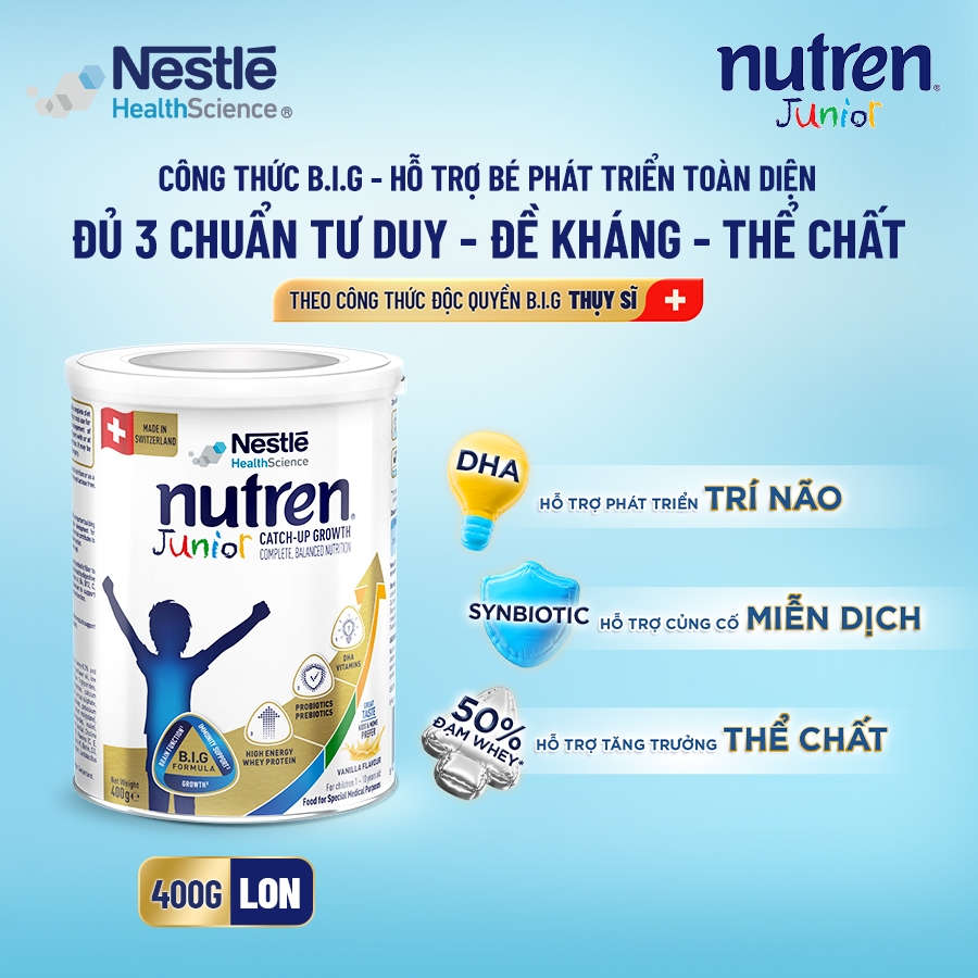 Bộ 3 Sữa Bột NESTLÉ NUTREN JUNIOR Thụy Sĩ Với Công Thức BIG Hỗ Trợ Tăng Trưởng Cho Bé 400G