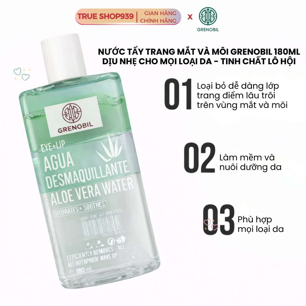 Nước tẩy trang mắt môi dịu nhẹ cho mọi loại da Grenobil 180ml