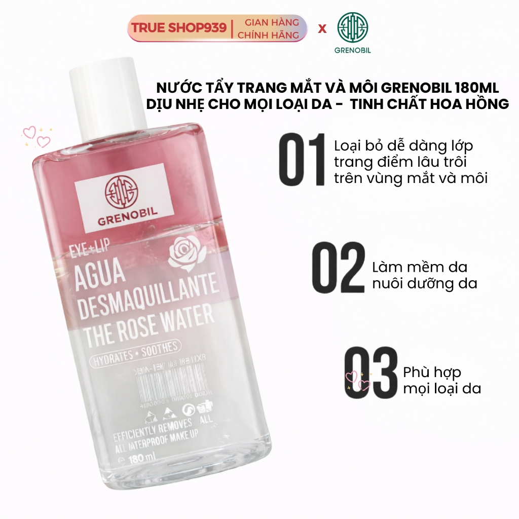 Nước tẩy trang mắt môi dịu nhẹ cho mọi loại da Grenobil 180ml