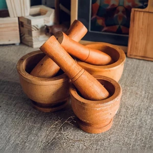 Bộ Chày Cối Gỗ Tự Nhiên – Size 12cm đến 15cm – Dày Dặn Giã Tiêu, Tỏi, Gừng