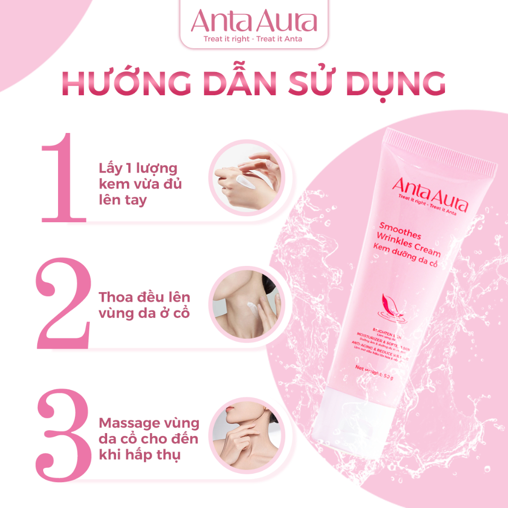 [Combo 3] Kem dưỡng da cổ Anta Aura giảm nhăn, dưỡng ẩm, sáng da, chiết xuất hoa sen -  1 tuýp 50g