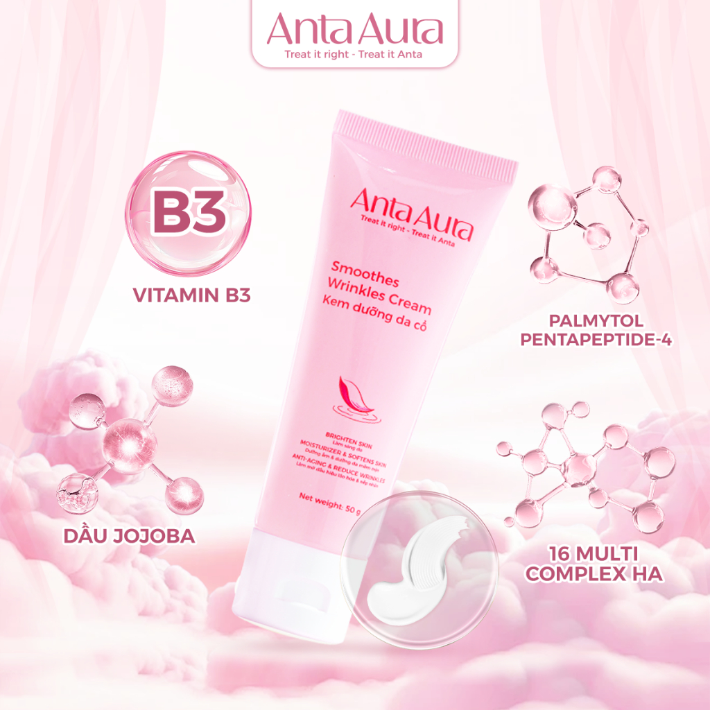 [Combo 3] Kem dưỡng da cổ Anta Aura giảm nhăn, dưỡng ẩm, sáng da, chiết xuất hoa sen -  1 tuýp 50g