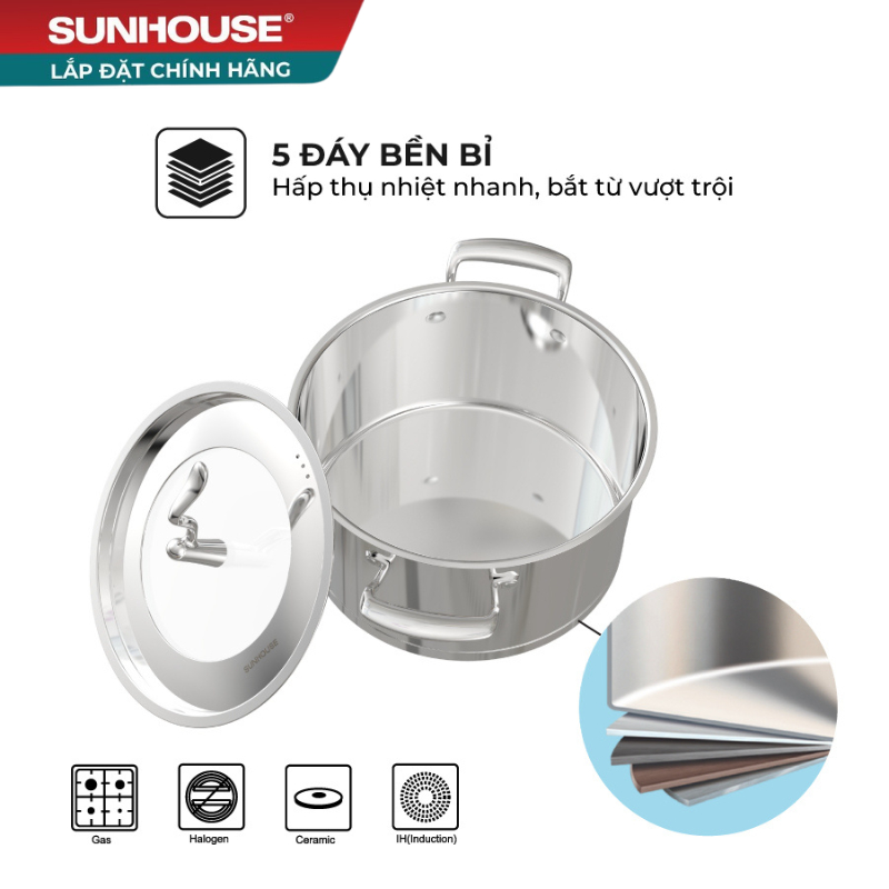 Bộ nồi Inox 5 đáy SUNHOUSE SHG2503MSA